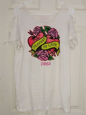 Zumba 'Proof of Love' Graphic Tee in White with Neon Accents